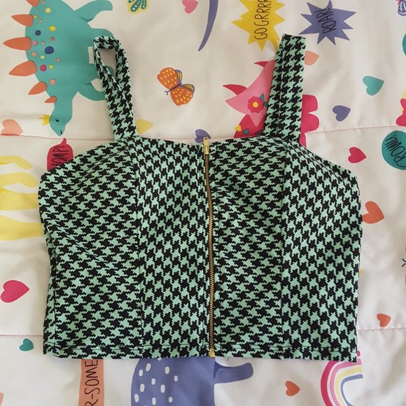 pastel green houndstooth print sweetheart bustier crop top - Picture 1 of 5